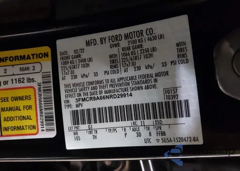 2022 Ford Bronco Sport из США, поврежденный, VIN 3FMCR9A66NRD29914